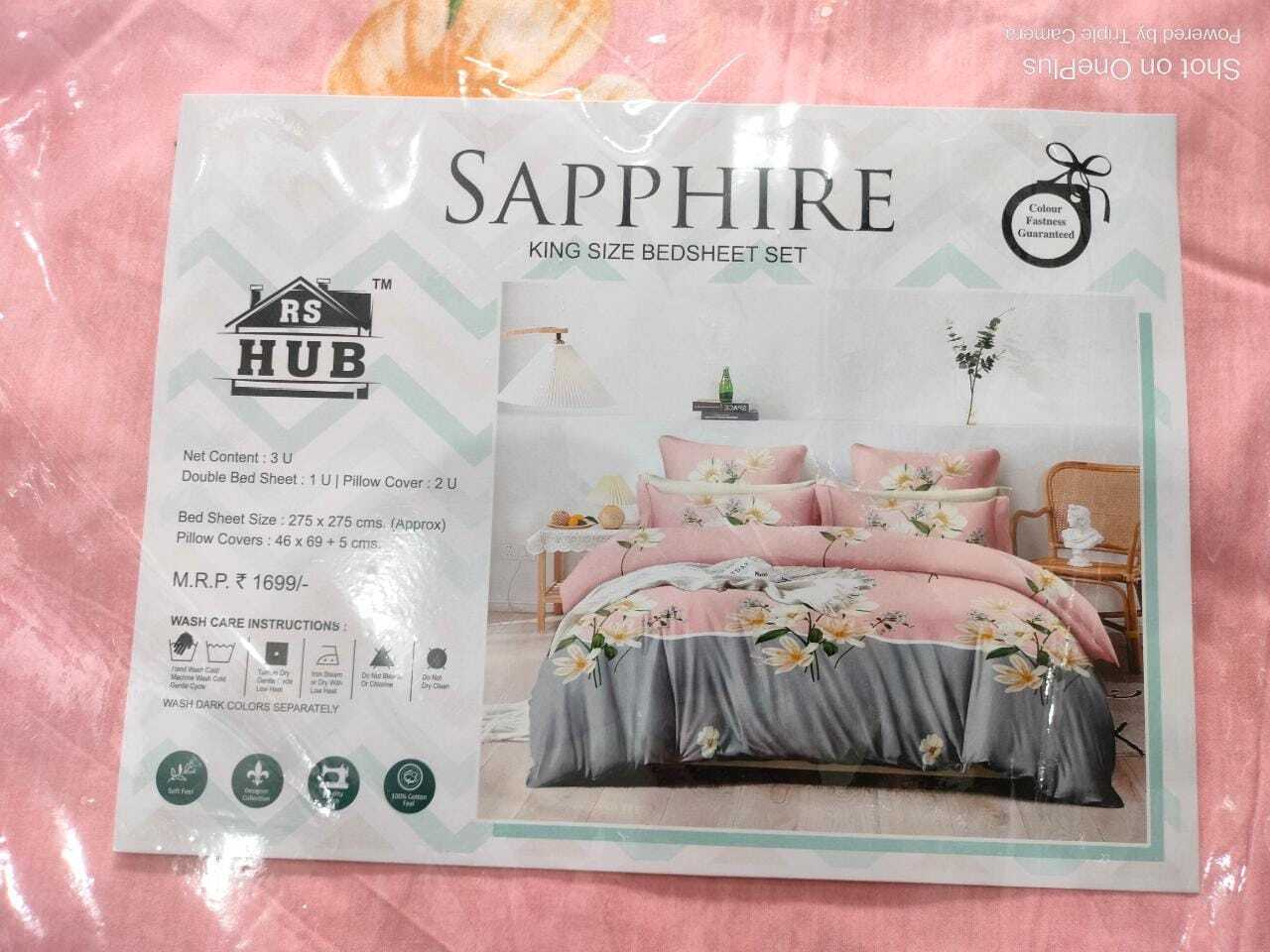 Sapphire Bedsheet - 275x275 Cm King Size Pure Cotton, 140 Gsm Heavy Quality Printed Design With 1 Bedsheet & 2 Pillow Covers 50x80 Cm