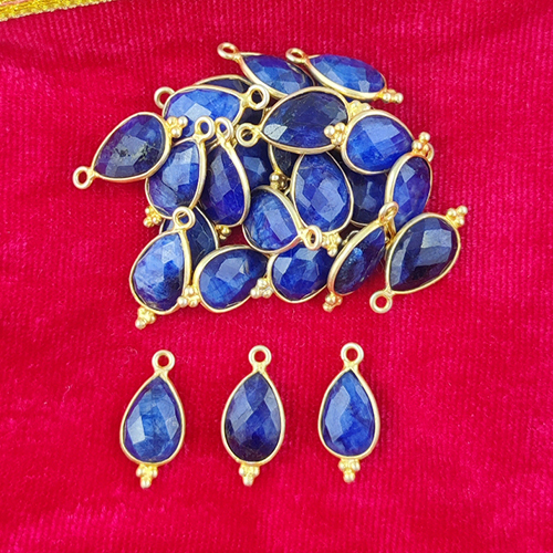 Dyed Sapphire Gemstone Pear 12x8mm Sterling Silver Gold Vermeil Fancy Bezel Charm