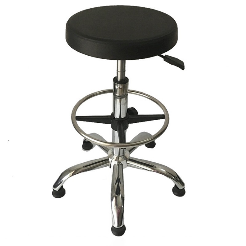 Ergonomic Esd Stool - Static Dissipative Leatherite Upholstery, Adjustable Height With Air Spring - Black/blue, Esd Safe Washable Seat Material