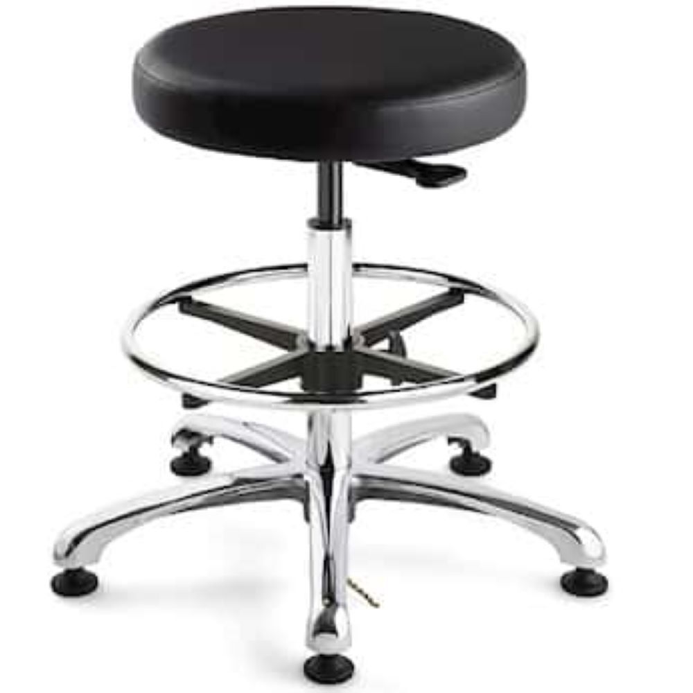 Ergonomic Esd Stool - Static Dissipative Leatherite Upholstery, Adjustable Height With Air Spring - Black/blue, Esd Safe Washable Seat Material