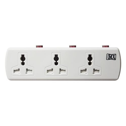 Mx 6 आउटलेट यूनिवर्सल स्पाइक प्रोटेक्टर (3 पिन) (3 सॉकेट 3 पिन यूनिवर्सल + 3 सॉकेट 2 पिन यूनिवर्सल) +चाइल्ड सेफ्टी शटर (6 Amp)