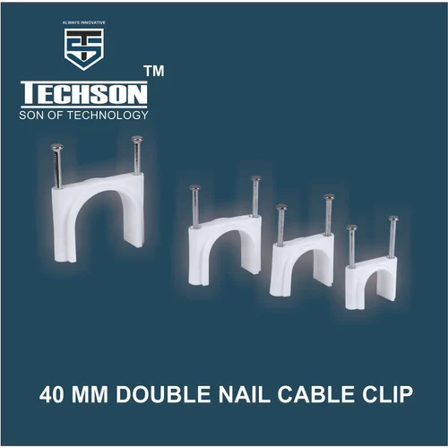 40 Mm Double Nail Cable Clip - Color: White