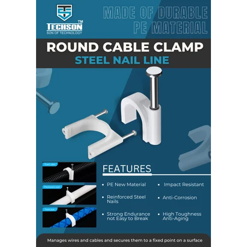 20 Mm Double Nail Cable Clip - Metal & PVC, White Color | Designed for Commercial Applications, Pack of 100 Pieces