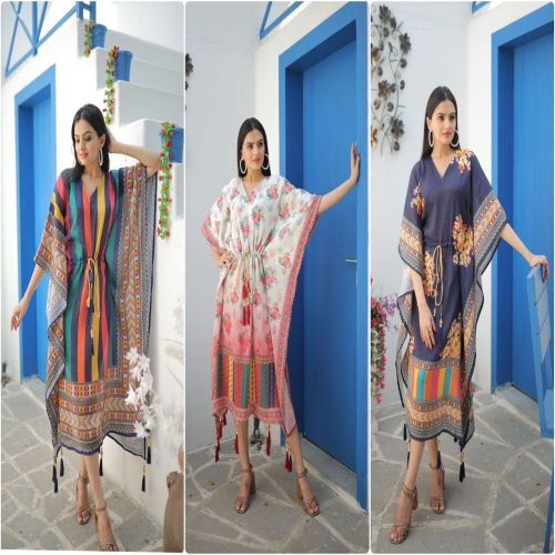 Ladies Kaftans - Lightweight Cotton Blend, Elegant Floral Patterns For Everyday Wear