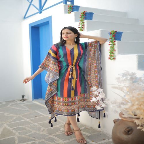 Ladies Kaftans - Lightweight Cotton Blend, Elegant Floral Patterns For Everyday Wear