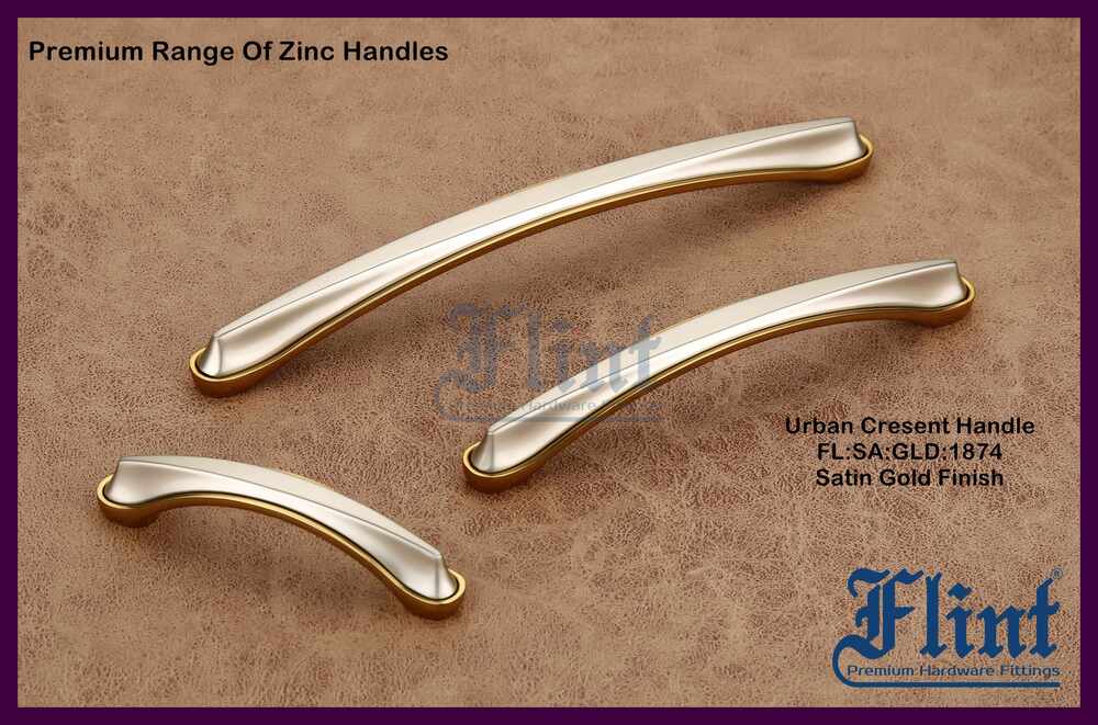 URBAN CRESCENT CABINET HANDLE - Zinc Alloy, Various Sizes, Satin + Gold Color, Polished Finish | Ideal for Cabinet & Wardrobe Fittings