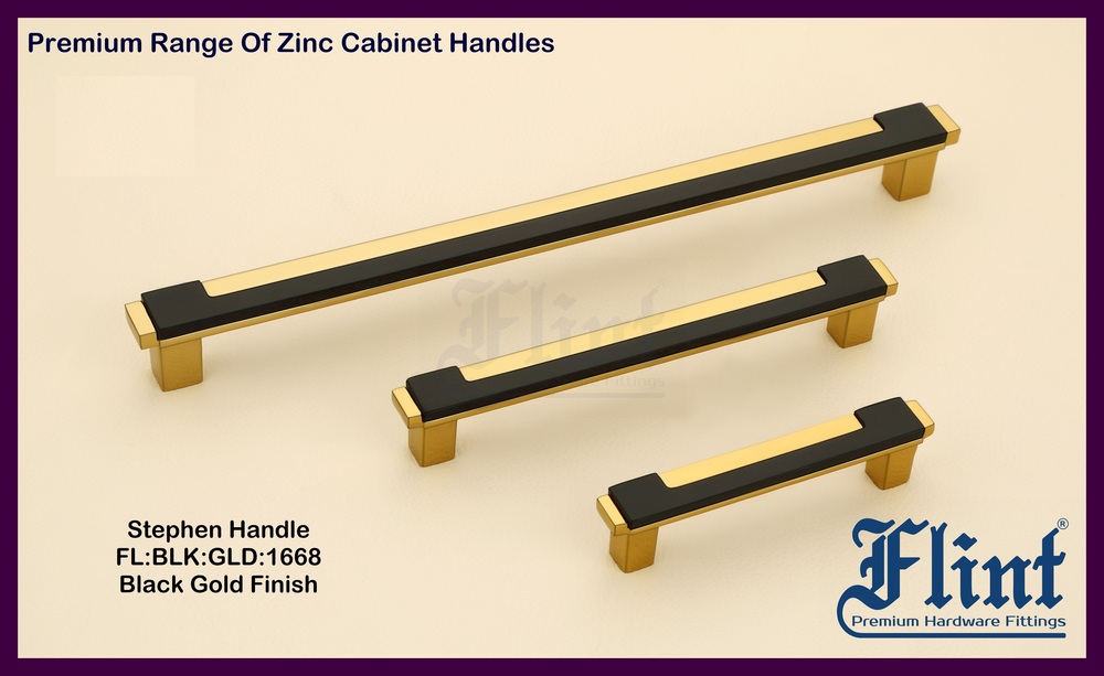 STEPHEN CABINET HADNEL - Zinc Alloy | Different Sizes, Polished Black Gold Finish, Ideal for Cabinet and Wardrobe Door Fittings