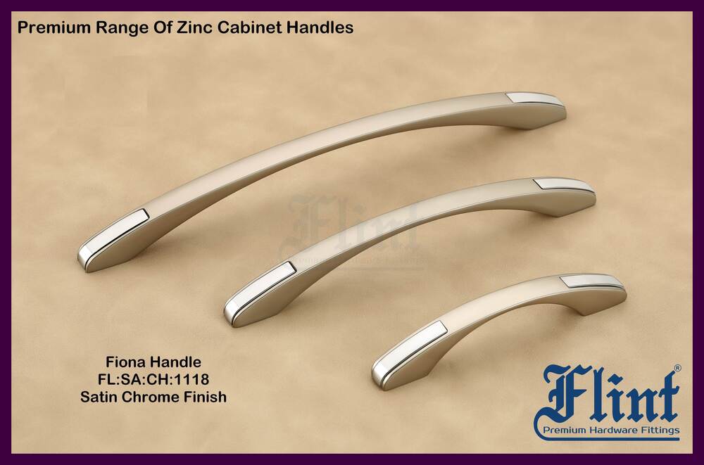 FIONA CABINET HANDLE - Zinc Alloy, Different Sizes, Satin + Chrome Finish | Polished, Ideal for Cabinet or Wardrobe Door Fittings