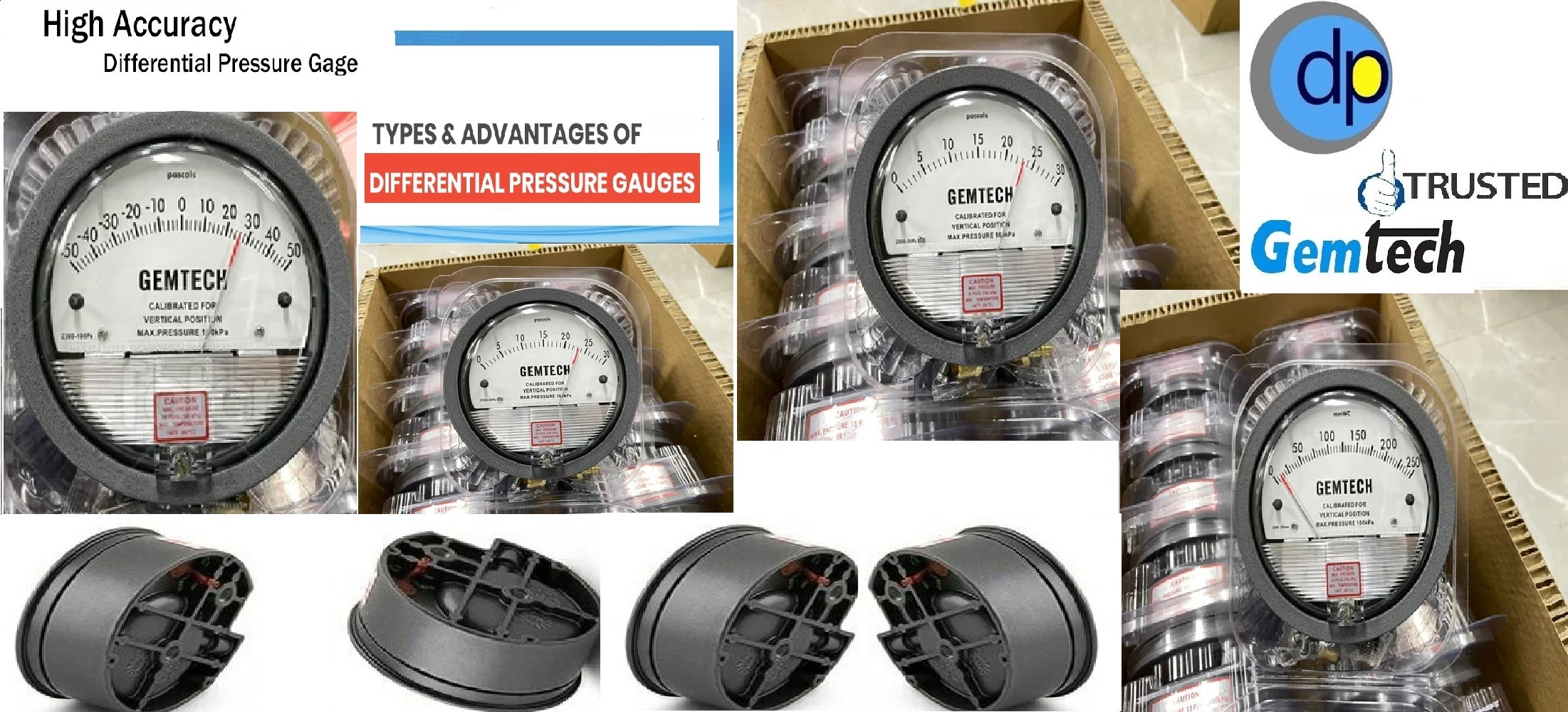 Black Gemtech Differential Pressure Gauges Range 0 To 50 Inch
