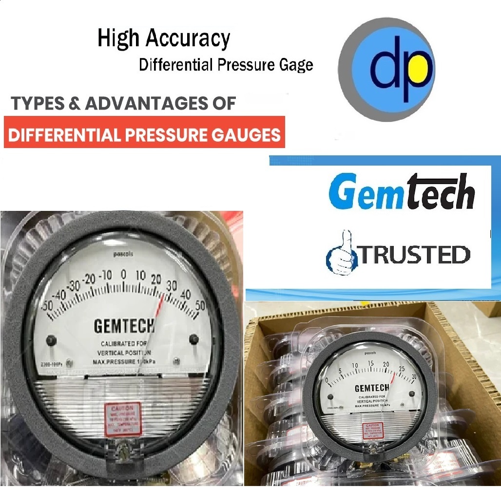 Gemtech Differential Pressure Gauge - Metal Alloy, 112 Mm Diameter, Matte Black Finish | Accuracy ±2%, Shock Resistant, Suitable For Fan & Blower Pressure Measurement