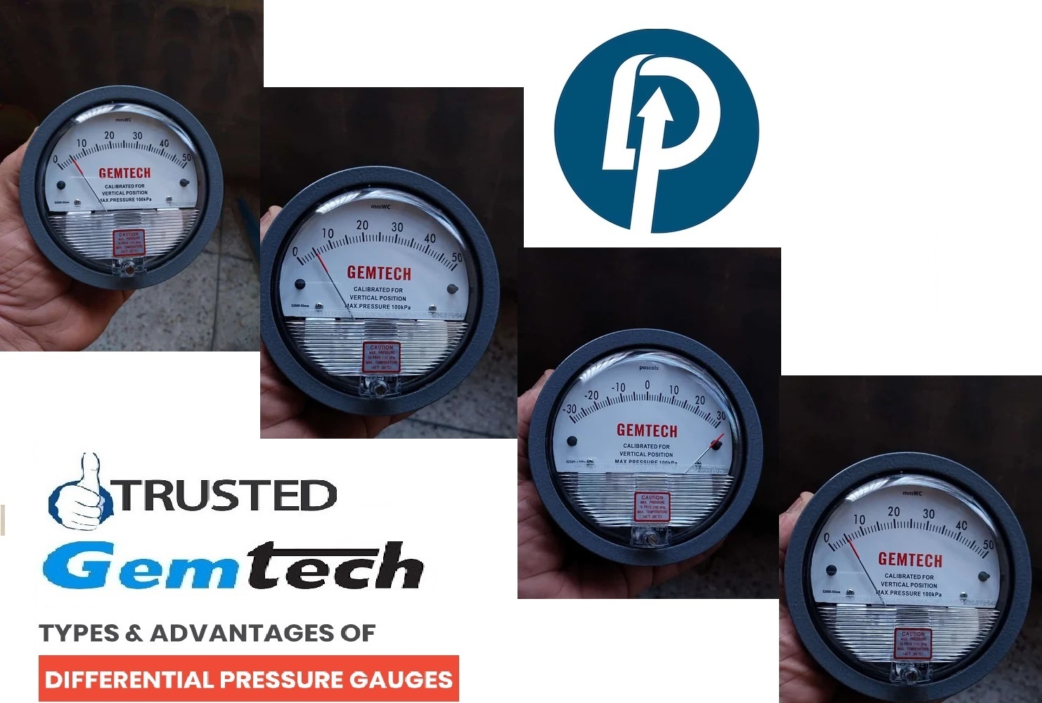 Black Gemtech Differential Pressure Gauges Range 0 -100 Pascal