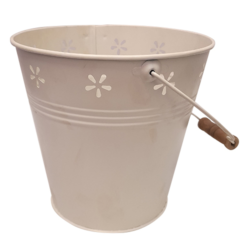 हैंडल के साथ ऑफ व्हाइट गैल्वेनाइज्ड आयरन फ्लावर बकेट