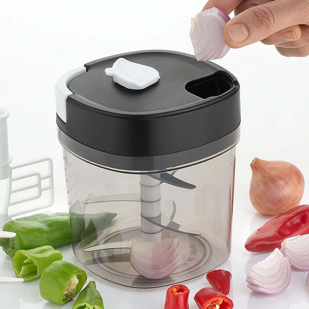 2 In 1 Handy Chopper And Slicer Used Widely For Chopping And Slicing Of Fruits, Vegetables, Cheese Etc Including All Kitchen Purposes (2670) - Stainless Steel, 12x12x14 Cm, Multi-color | Manual Food Preparation, Versatile Kitchen Tool
