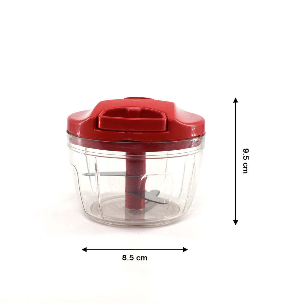 Manual Red Mini Plastic Food Chopper With Extra Sharp Blades (375 Ml) - Stainless Steel, 12x12x10 Cm, Red / Multi | Ideal For Quick And Efficient Food Preparation