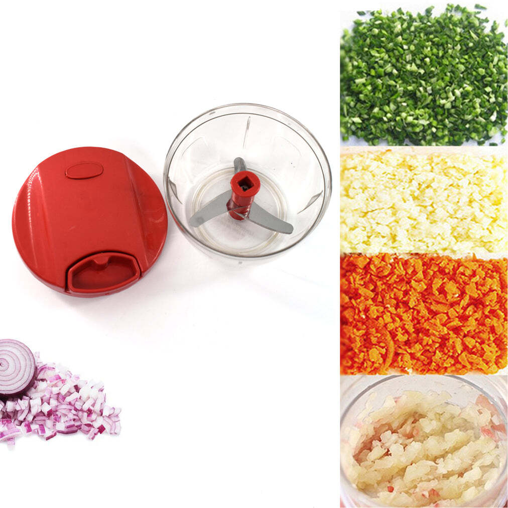 Manual Red Mini Plastic Food Chopper With Extra Sharp Blades (375 Ml) - Stainless Steel, 12x12x10 Cm, Red / Multi | Ideal For Quick And Efficient Food Preparation