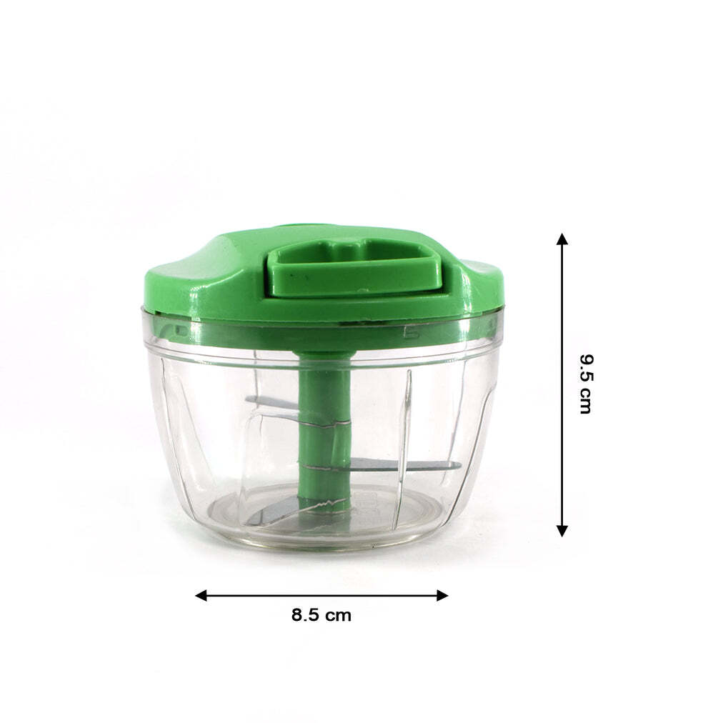 Manual Green Mini Plastic Food Chopper - 375 Ml, Extra Sharp Stainless Steel Blades, Compact 12x12x10 Cm Size