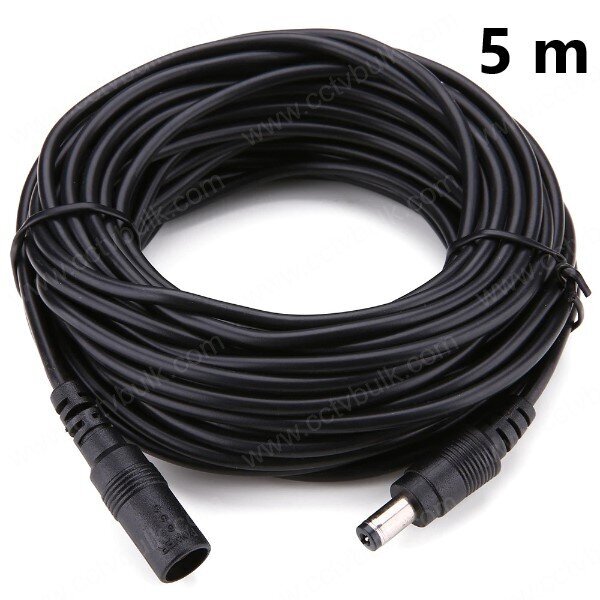Dc Pin Extension Cable 5m - Copper Wire Structure, 5.5mm Outer Diameter, Black Color | Ideal For Led Strips, Cctv, Monitors, And More