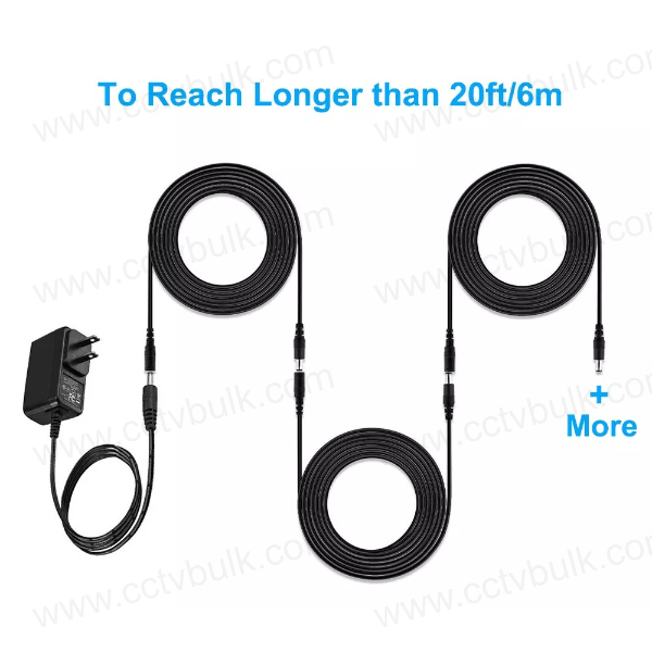 Dc Pin Extension Cable 2m - Copper Wire Inside, 5.5mm X 2.1mm, Black | Ideal For Led Strips, Cctv Cameras, Monitors, And More
