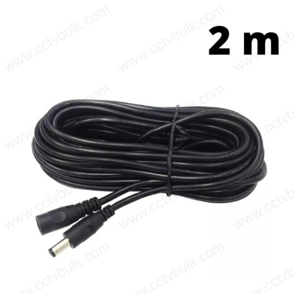 Dc Pin Extension Cable 2m - Copper Wire Inside, 5.5mm X 2.1mm, Black | Ideal For Led Strips, Cctv Cameras, Monitors, And More