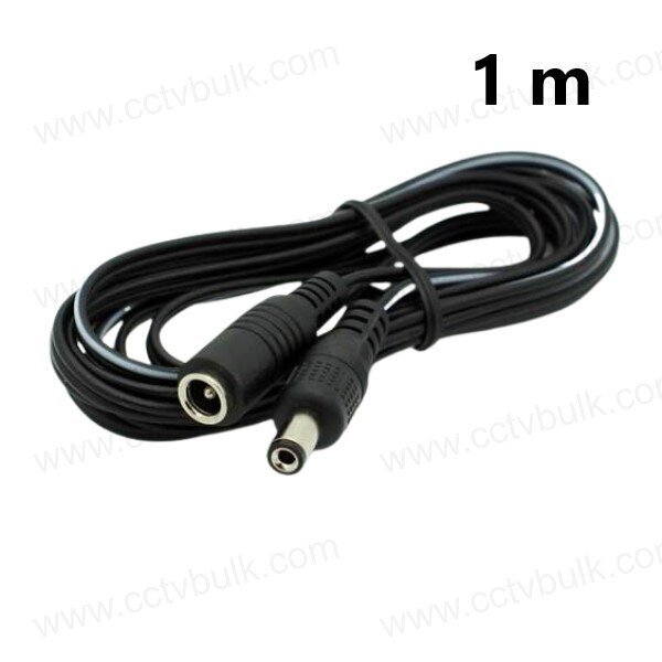 Dc Pin Extension Cable 1m - Copper Wire, 5.5mm/2.1mm, Black | Ideal For Led Light Strips, Cctv, Monitors, Printers, And More