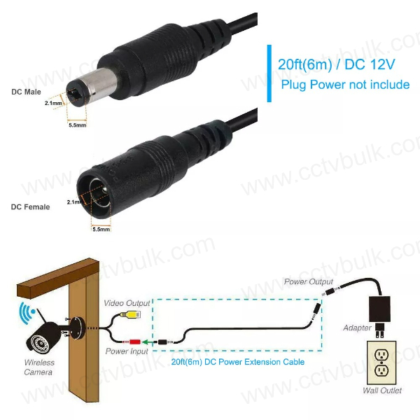 Dc Pin Extension Cable 1m - Copper Wire, 5.5mm/2.1mm, Black | Ideal For Led Light Strips, Cctv, Monitors, Printers, And More