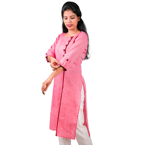 Ac2002 Straight Fit Kurtis In Fancy Pattern - Cotton, Sizes S-xxxl, Colors: Maroon, Navy Blue, Pink | Breathable, Quick Dry, Washable, Daily Wear
