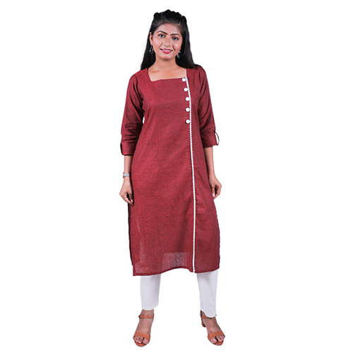 Ac2002 Straight Fit Kurtis In Fancy Pattern - Cotton, Sizes S-xxxl, Colors: Maroon, Navy Blue, Pink | Breathable, Quick Dry, Washable, Daily Wear