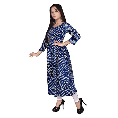: Navy Blue Ac2012 Bandhej Print Nayara Cut Kurtis