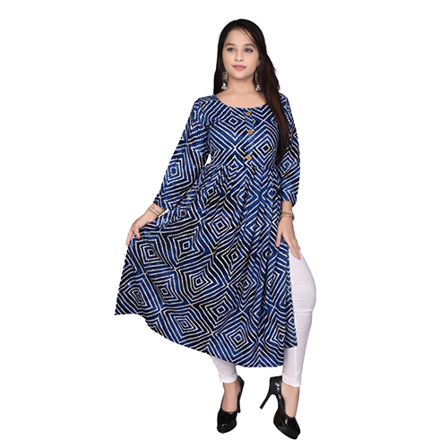 : Navy Blue Ac2012 Bandhej Print Nayara Cut Kurtis
