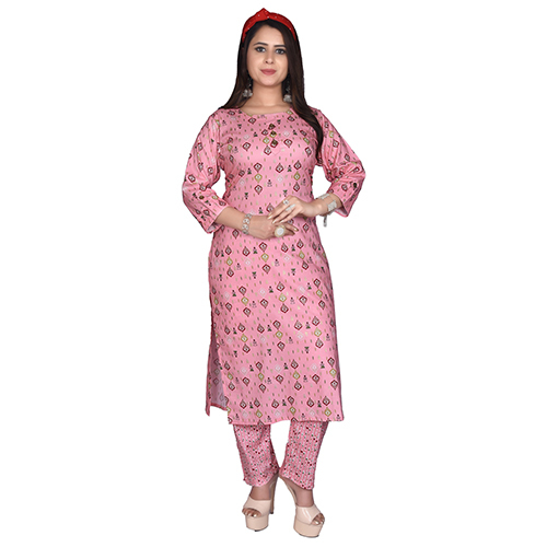 पीच Ac1014 प्रिंटेड स्ट्रेट फिट कुर्ती और पैंट