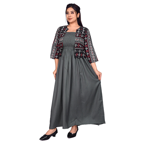Ac2015-ac2021 Solid Plain Maxi Dress And Printed Jacket at 500.00 INR in  Ahmedabad