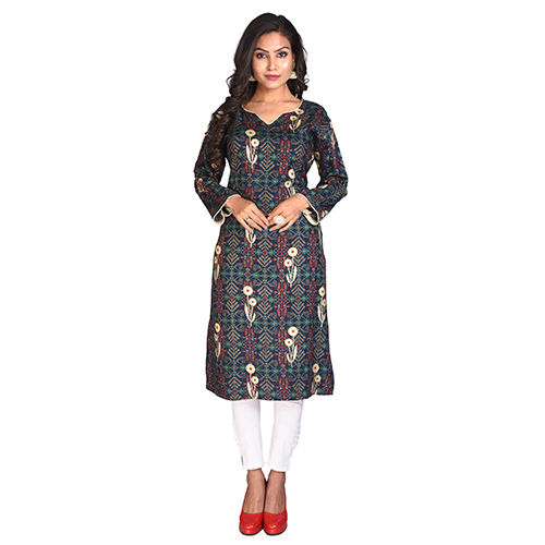 Peach Ac2016-2019-2020-2022-2023 Printed Straight Fit Kurtis