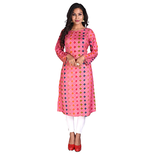 Peach Ac2016-2019-2020-2022-2023 Printed Straight Fit Kurtis