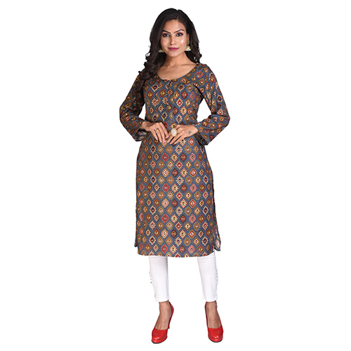 Peach Ac2016-2019-2020-2022-2023 Printed Straight Fit Kurtis