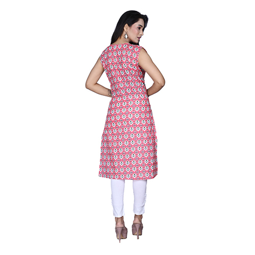 Peach Ac2025-ac2028 Cotton Printed Sleeveless Kurtis