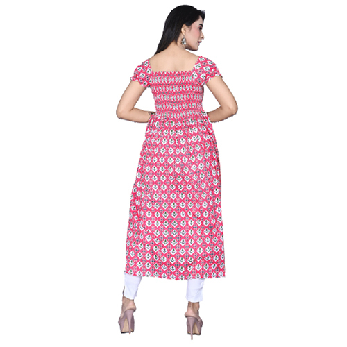 Ac2026 Cotton Printed Maxi Dress - Cotton, Sizes L/xl/xxl/xxxl, Peach & Grey Colors | Breathable, Quick Dry, 3-4th Sleeve, Casual & Formal Style