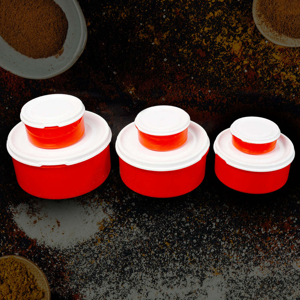 Plastic Airtight Food Storage Round Container (5310) - Plastic, 25x20x11 Cm, Mix Colour | Air Tight Seal, Ergonomic Design, Microwave Safe, 6pcs Set