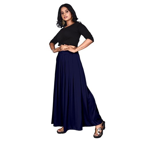 Cotton Pleated Palazzo - Large Size, Navy Blue | Breathable, Quick Dry, Non-fade, Washable