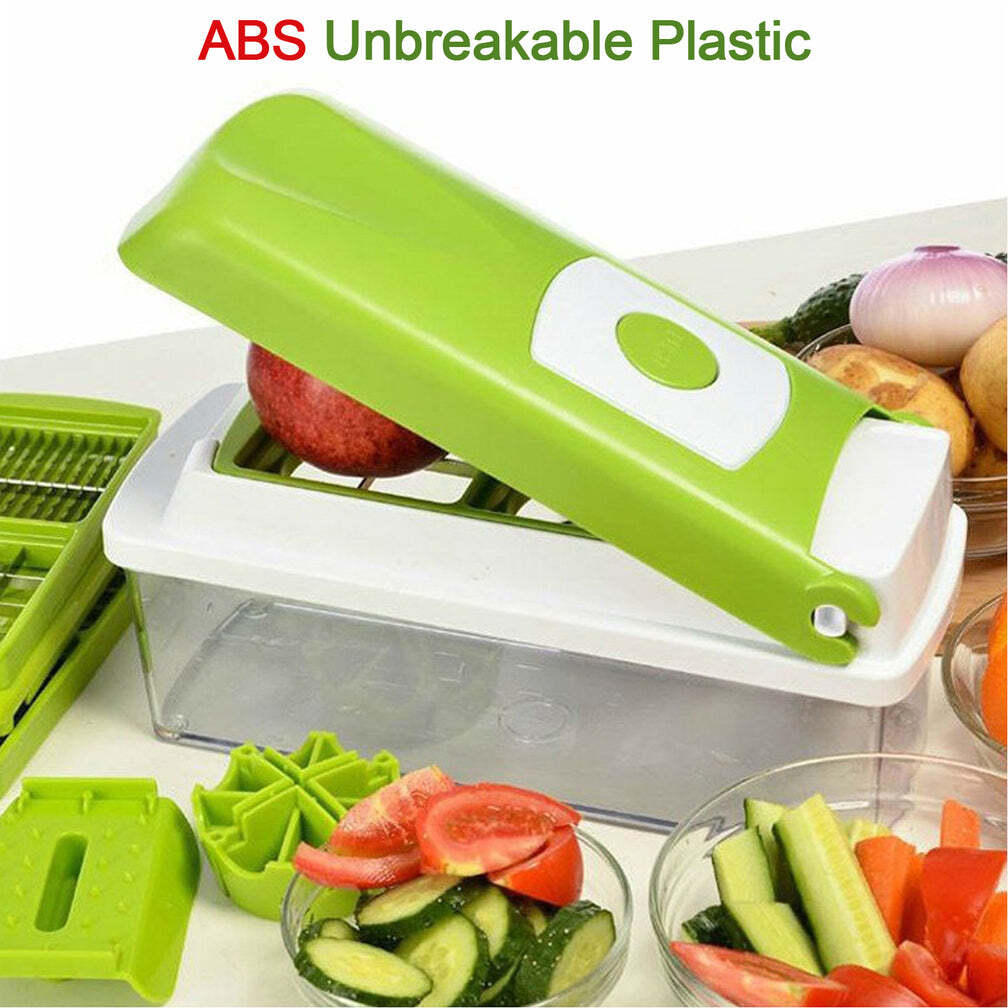 Plastic 13-in-1 Manual Vegetable Grater, Chipser And Slicer (2489) - Stainless Steel, 29x13x12 Cm, Multi/assorted Color (Green) | Versatile Kitchen Tool For Grating And Slicing