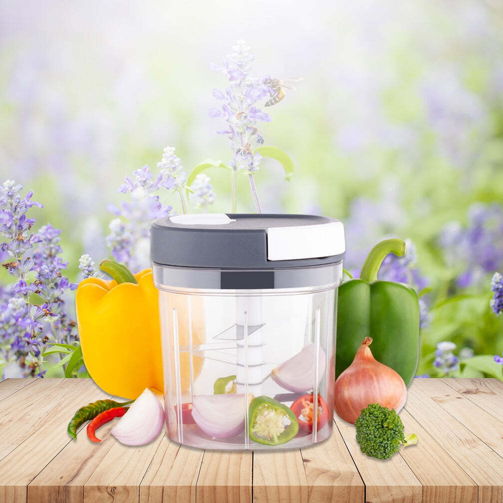 Handy Chopper And Slicer Used Widely For Chopping And Slicing Of Fruits, Vegetables, Cheese Etc. Including All Kitchen Purposes (2671) - Stainless Steel, 12x12x14 Cm, Multi / Assorted Color | Manual Handy Food Chopper