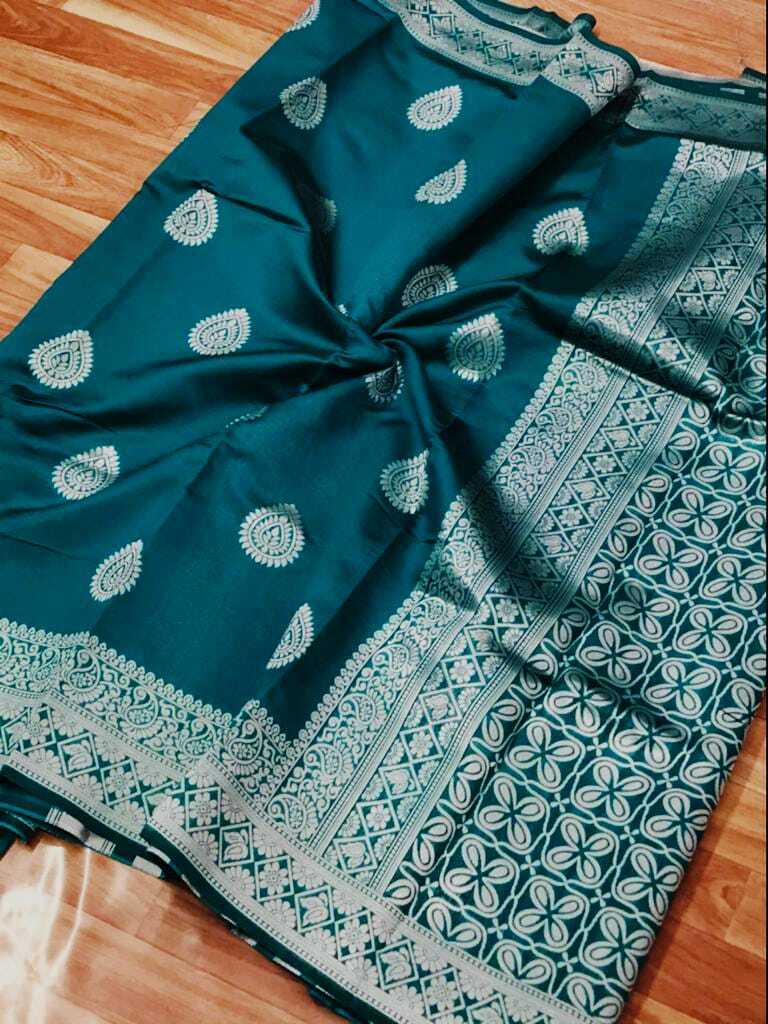 Soft Banarsari Silk Saree Silver Zari Saree Rich Pallu With Zari Weaving Border