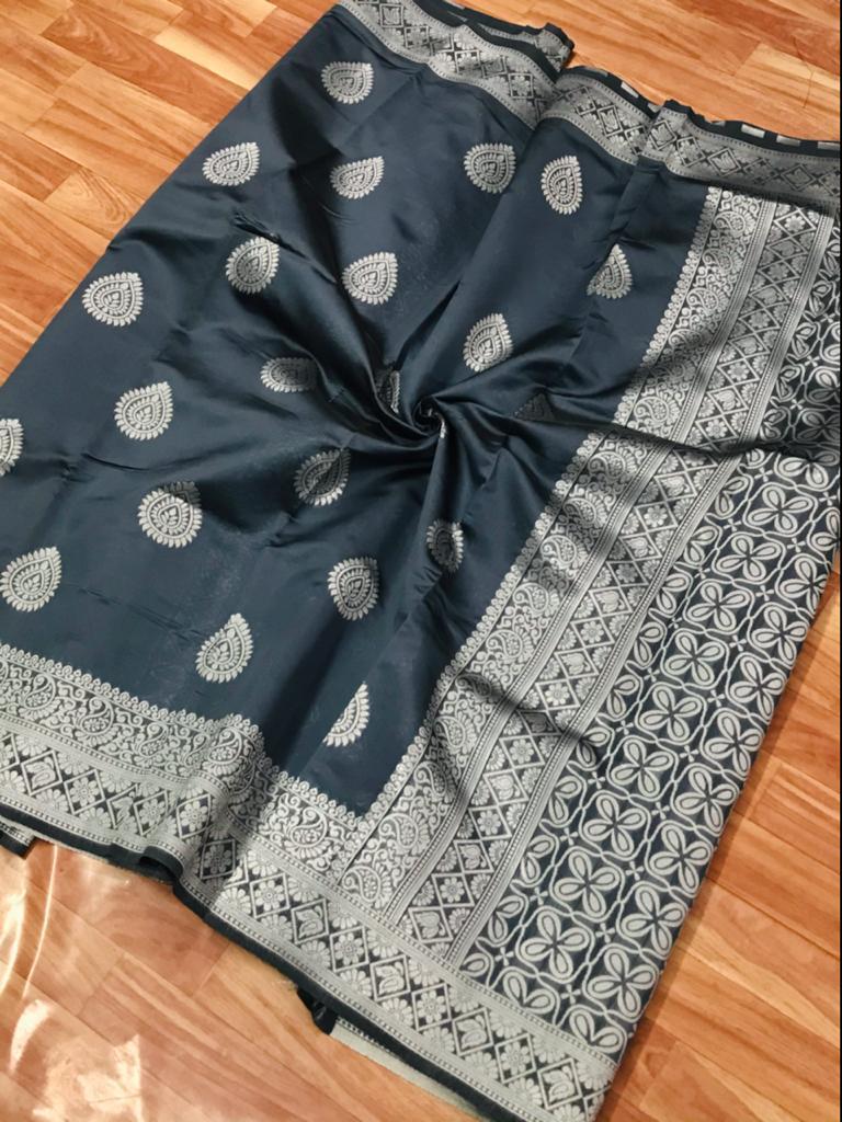 Soft Banarsari Silk Saree Silver Zari Saree Rich Pallu With Zari Weaving Border