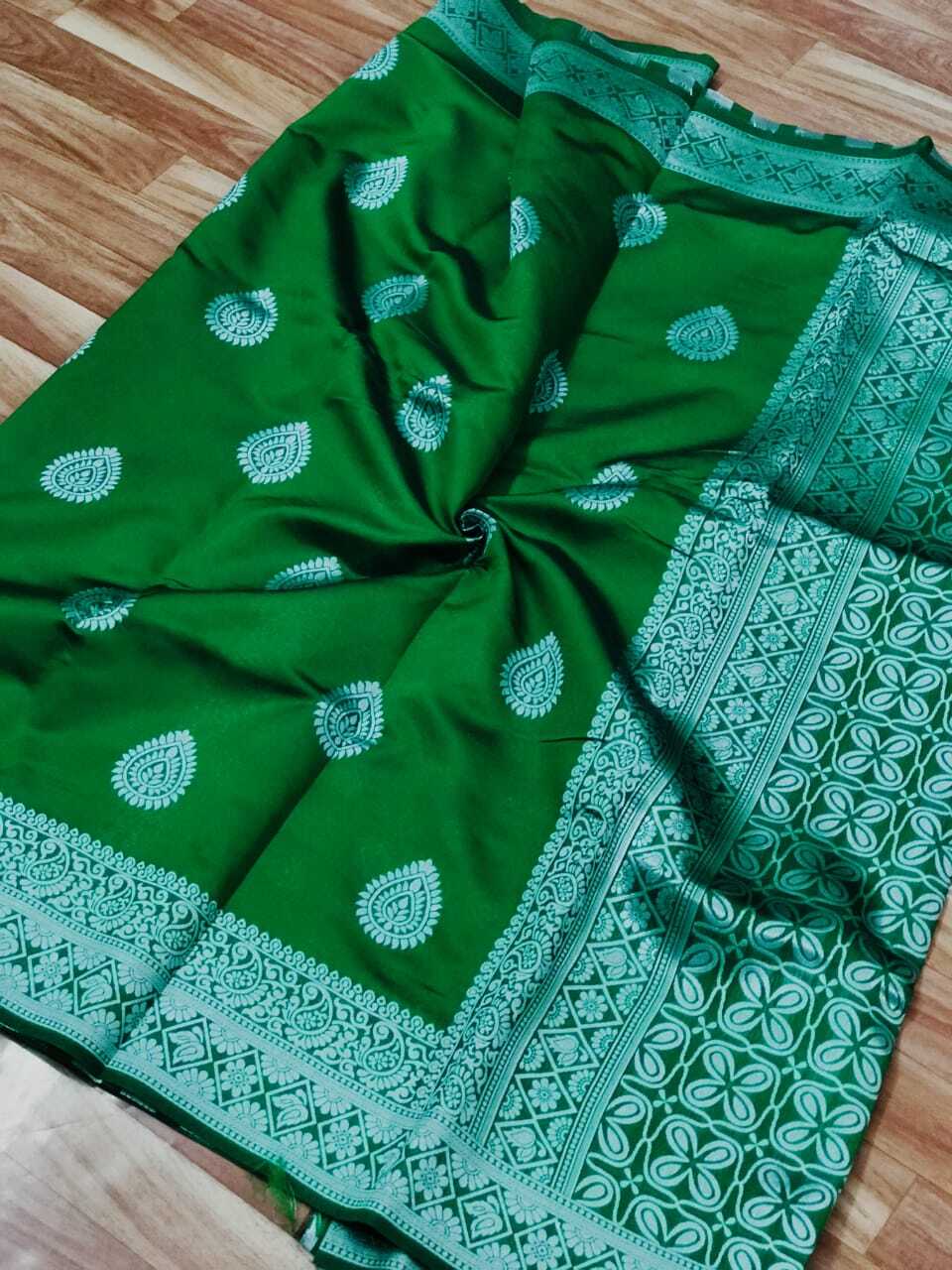 Soft Banarsari Silk Saree Silver Zari Saree Rich Pallu With Zari Weaving Border