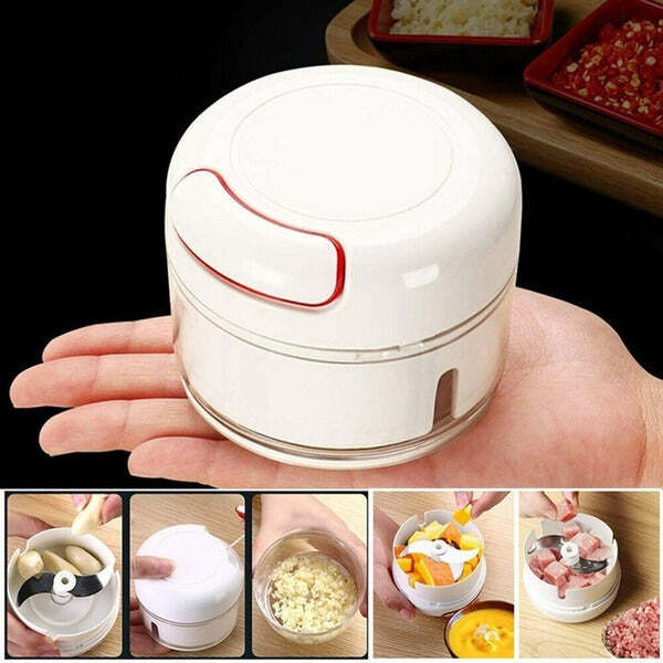 Mini Garlic Chopper Mixer Portable Cordless Grinder (2402) - Stainless Steel, 10x10x9 Cm (170ml), White/multi | Efficient Mixer Grinder For Easy Food Preparation