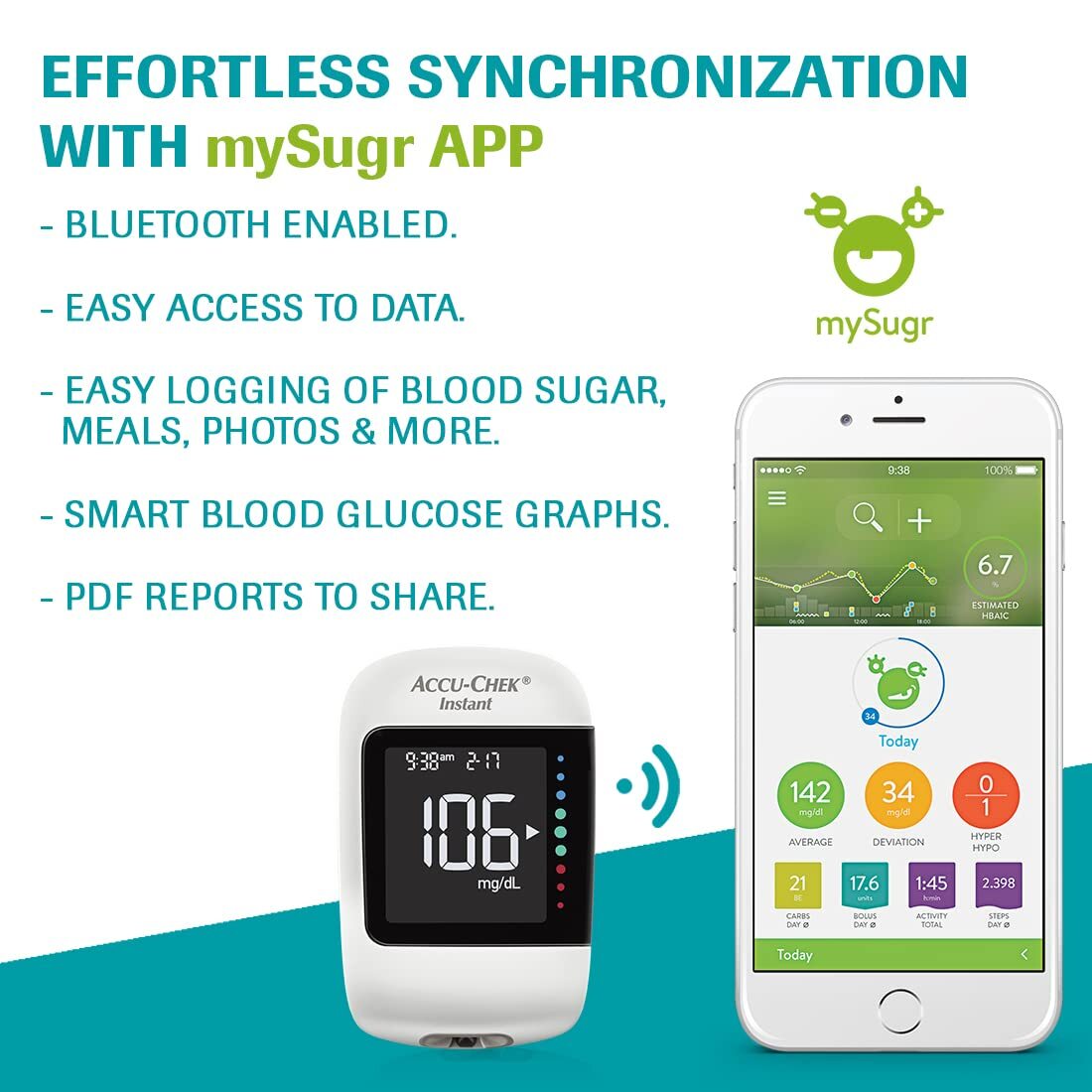 Accuchek Instant Blood Glucose Glucometer With Bluetooth With Vial Of 10 Strips 10 Lancets And A Lancing Device Free For Accurate Blood Sugar Testing