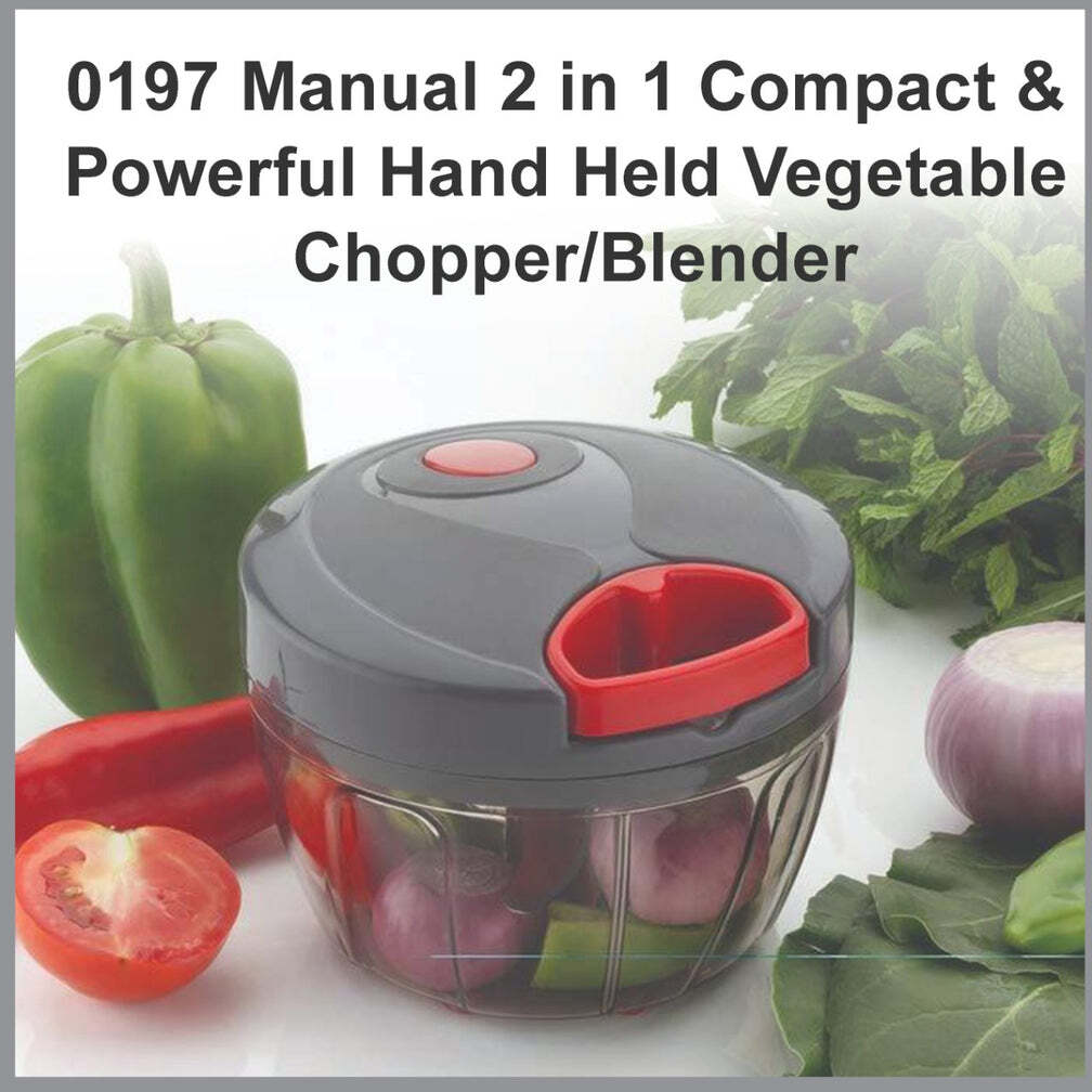 Manual 2 In 1 Compact & Powerful Hand Held Vegetable Chopper/blender (0197) - Stainless Steel, 13x9.7x13 Cm, Multi/assorted Color | Manual Handy Food Chopper