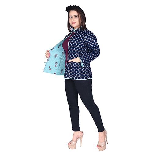 Navy Blue/light Blue Ac3002 Cotton Quilted Reversible Jacket