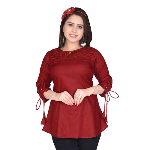 Ac1002-ac1003 Tunic Top With Embroidery - Rayon, Sizes S-xxxl, Colors Black, Teal Blue, Mustard, White, Light Green, Maroon, Pink, Red, Navy Blue - Breathable, Quick Dry, Cool Pass, Washable, 3/4 Sleeve Design