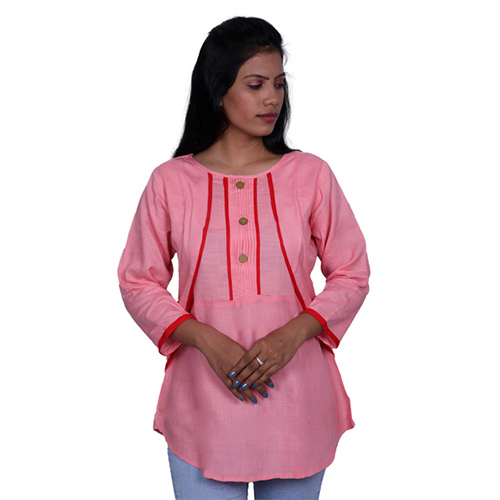 Ac1004 Tunic Top With Fancy Pattern - Rayon Size S-xxl Mustard And Light Green Pink Grey 3/4 Sleeve Breathable Quick Dry Washable Cool Pass