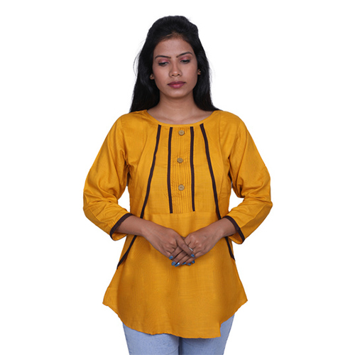 Ac1004 Tunic Top With Fancy Pattern - Rayon Size S-xxl Mustard And Light Green Pink Grey 3/4 Sleeve Breathable Quick Dry Washable Cool Pass